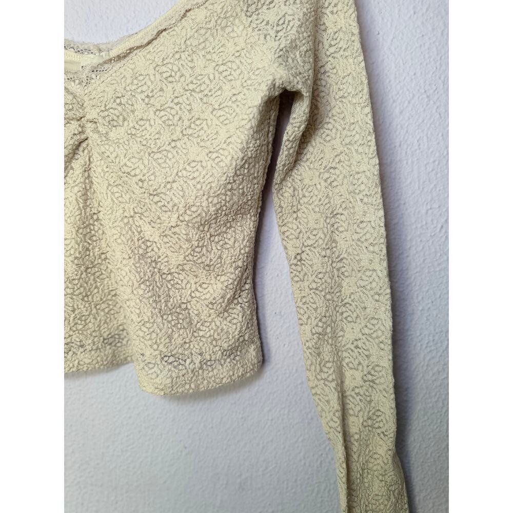 No Boundaries Lace V-Neck Crop Top with Long Sleeves Boho Beige Womens Small - Picture 3 of 10